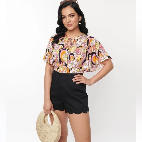 Unique Vintage Pink & Yellow Mod Floral Cecilia Blouse Size Medium NWT - Picture 11 of 11